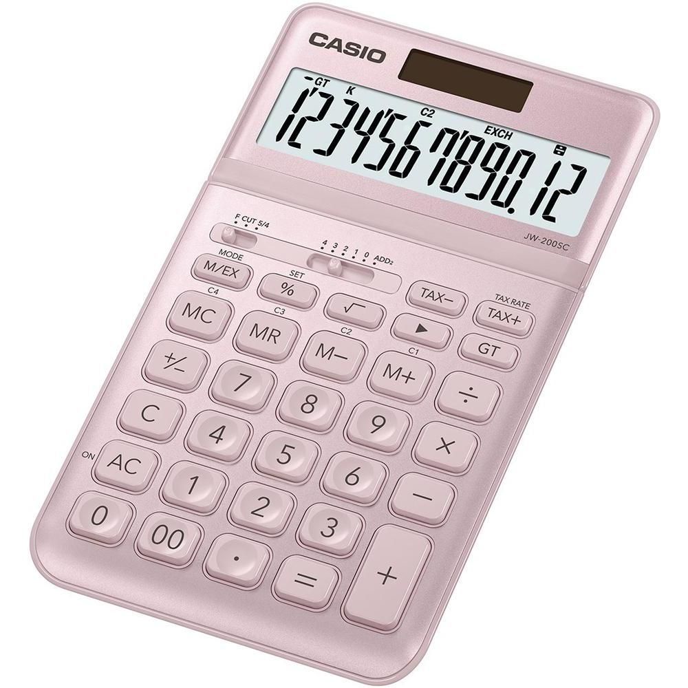 Casio JW-200SC - Solar & Battery Powered 12-Digit Desktop Calculator - Pink