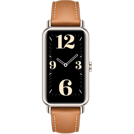 Huawei Watch Fit Mini - Or clair - Montre connectée avec bracelet en cuir - Marron moka - Taille de poignet : 130-200 mm - Écran 1,47" - Bluetooth - 20 g