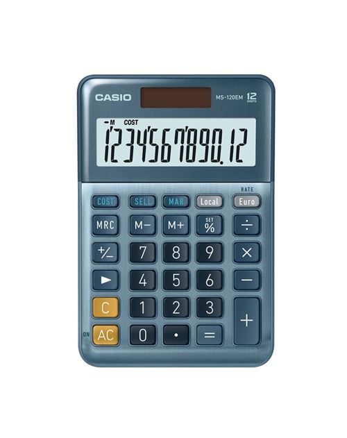 Casio MS-120EM - Desktop Calculator - 12 Digits - Solar and Battery Power