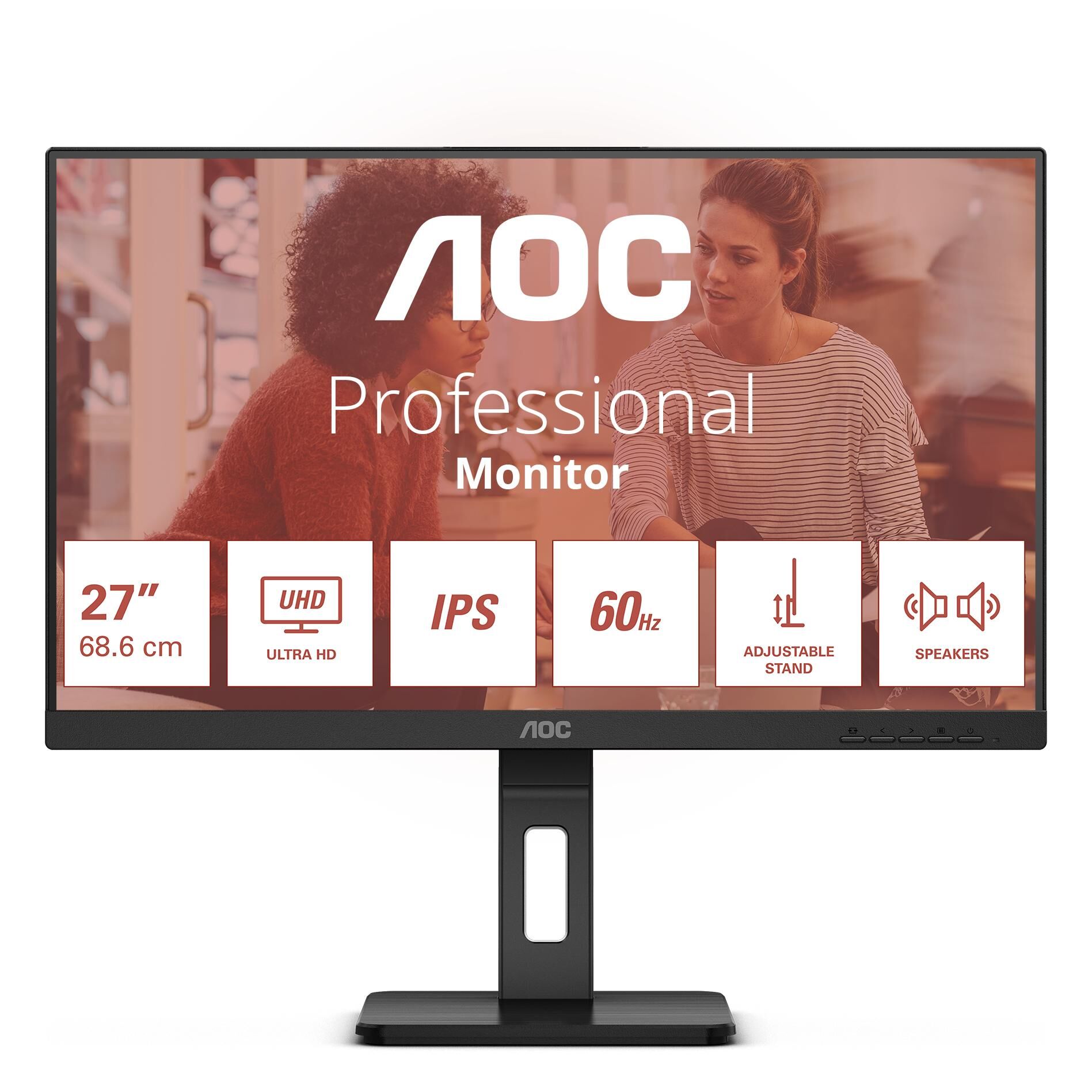 AOC Essential-line U27E3UF - Écran LED - 27" - 3840 x 2160 4K UHD (2160p) @ 60 Hz - IPS - 350 cd/m² - 1000:1 - 4 ms - 2xHDMI, DisplayPort - haut-parleurs - noir