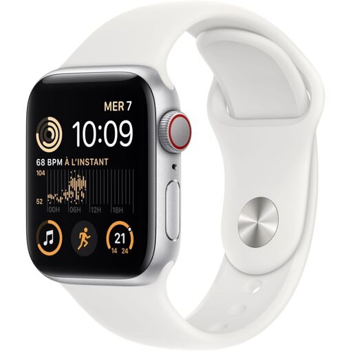Apple Watch SE (GPS + Cellular) - 2nd Gen - 40mm - Silver Aluminium - Sport Band - White - Regular Size - 32GB - WiFi, LTE, Bluetooth - 4G - 27.8g