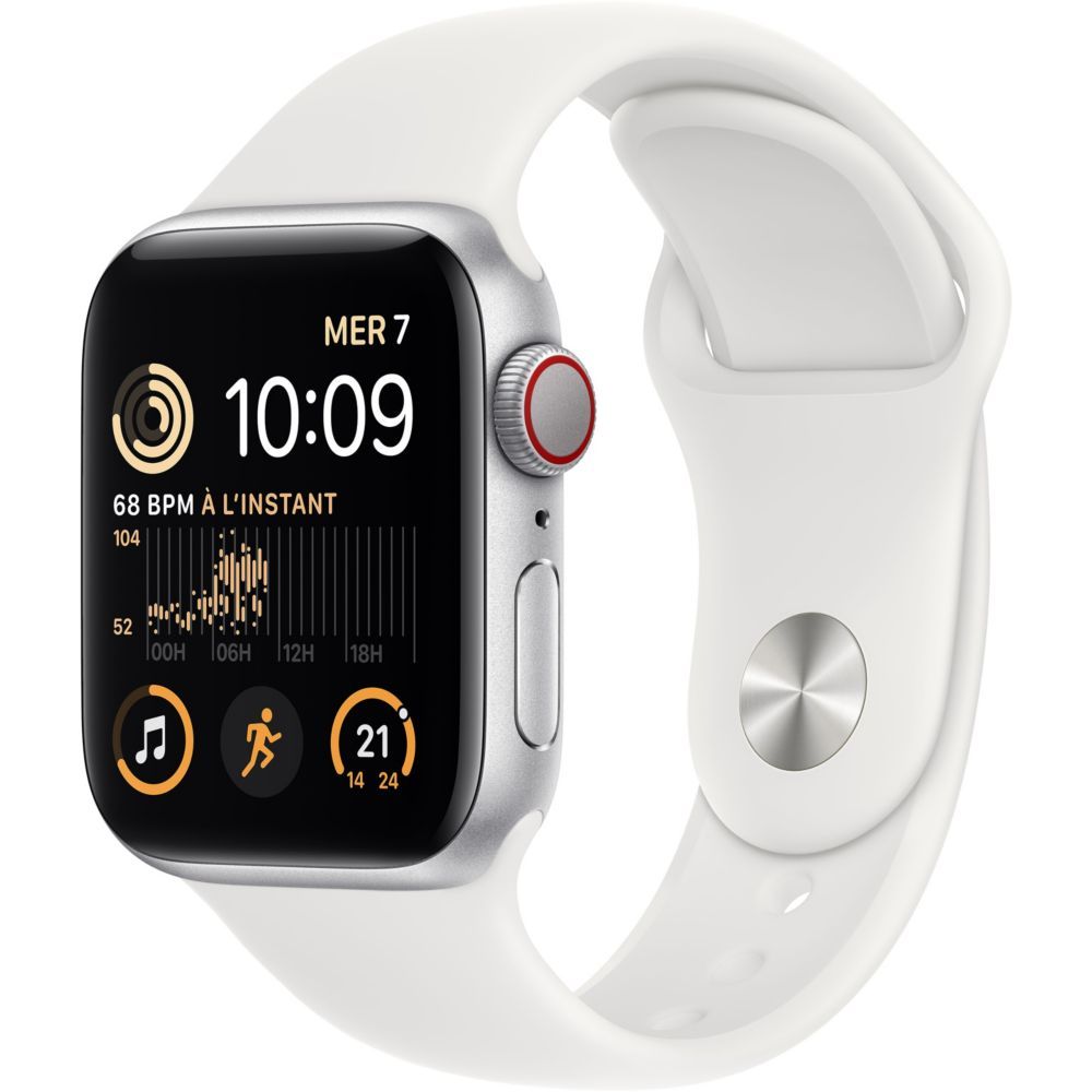 Apple Watch SE (GPS + Cellular) - 2nd Gen - 40mm - Silver Aluminium - Sport Band - White - Regular Size - 32GB - WiFi, LTE, Bluetooth - 4G - 27.8g