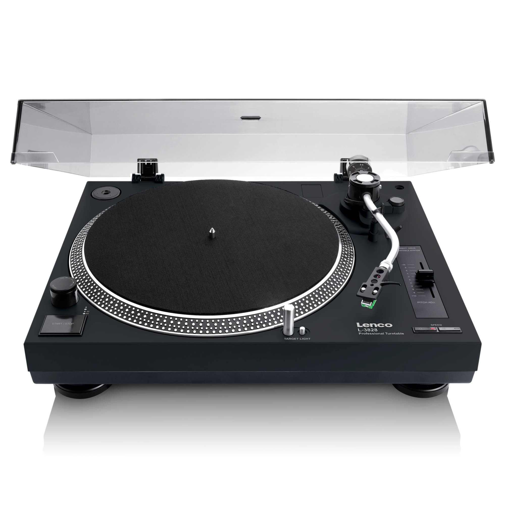 Lenco L-3828 Direct Drive Turntable - USB/PC Encoding - Black - Euro / Type-C (CEE 7/16)