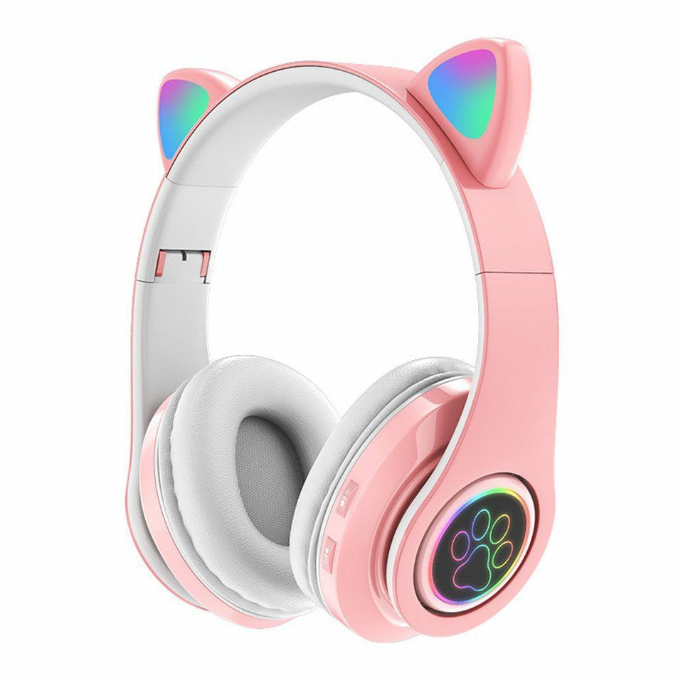 Auriculares inalámbricos plegables Xhtang con gato fosforescente - Auriculares supraaurales Bluetooth 5.0 (cancelación de ruido)