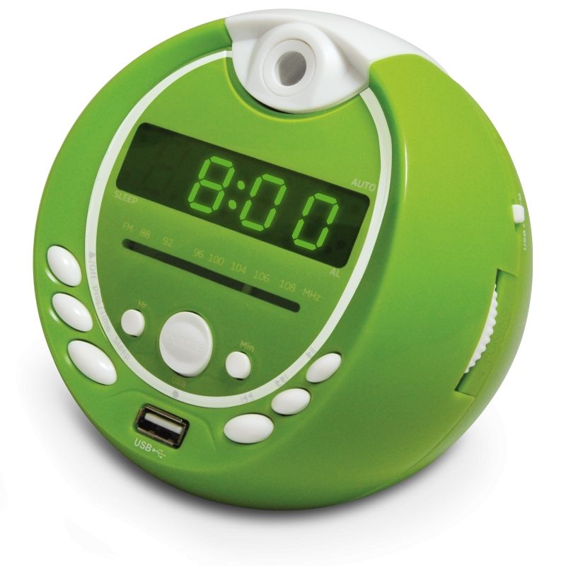 Reloj despertador infantil Metronic MP3 USB con proyección de 180°, Verde