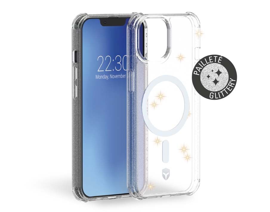 FORCE CASE AirMagSafe IP13/14 Sparkling Transp Paillettes Case