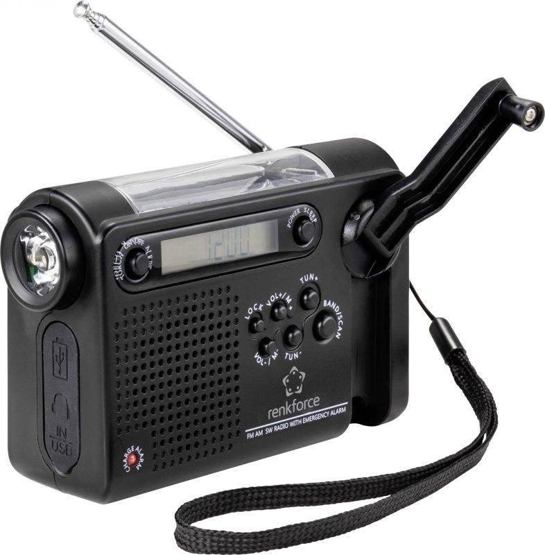 Radio de manivela Renkforce RF-CR-200, Negro