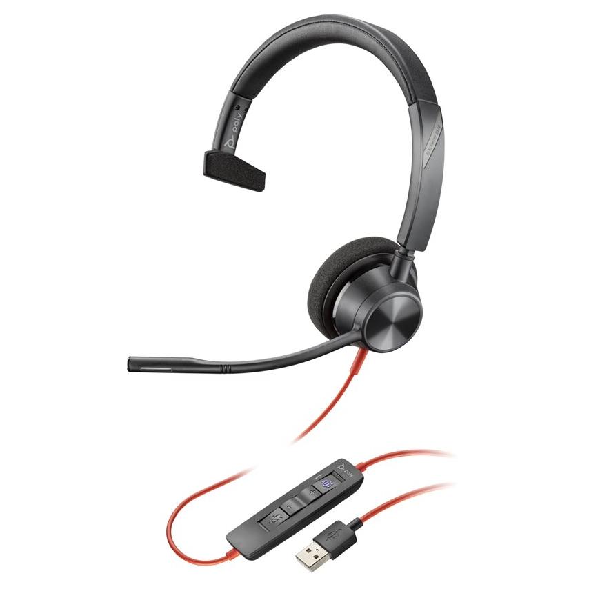 HP Poly Blackwire 3310-M - Blackwire 3300 Series Headset - Wired Over-Ear Headphone with USB-C and 3.5mm Jack - Black - Certified for Microsoft Teams