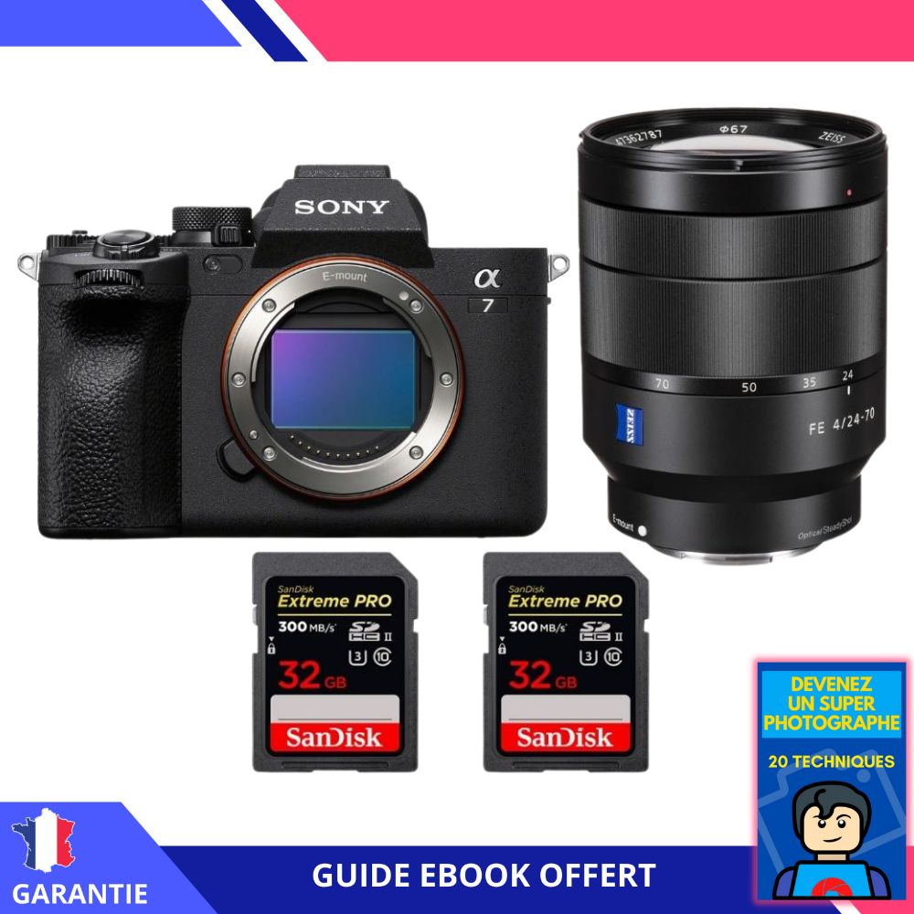 Sony A7 IV + FE 24-70mm f/4 ZA OSS + 2 SanDisk 32GB Extreme PRO UHS-II SDXC 300 MB/s + Ebook 'Devenez Un Super Photographe' - Full Frame Hybrid Sony