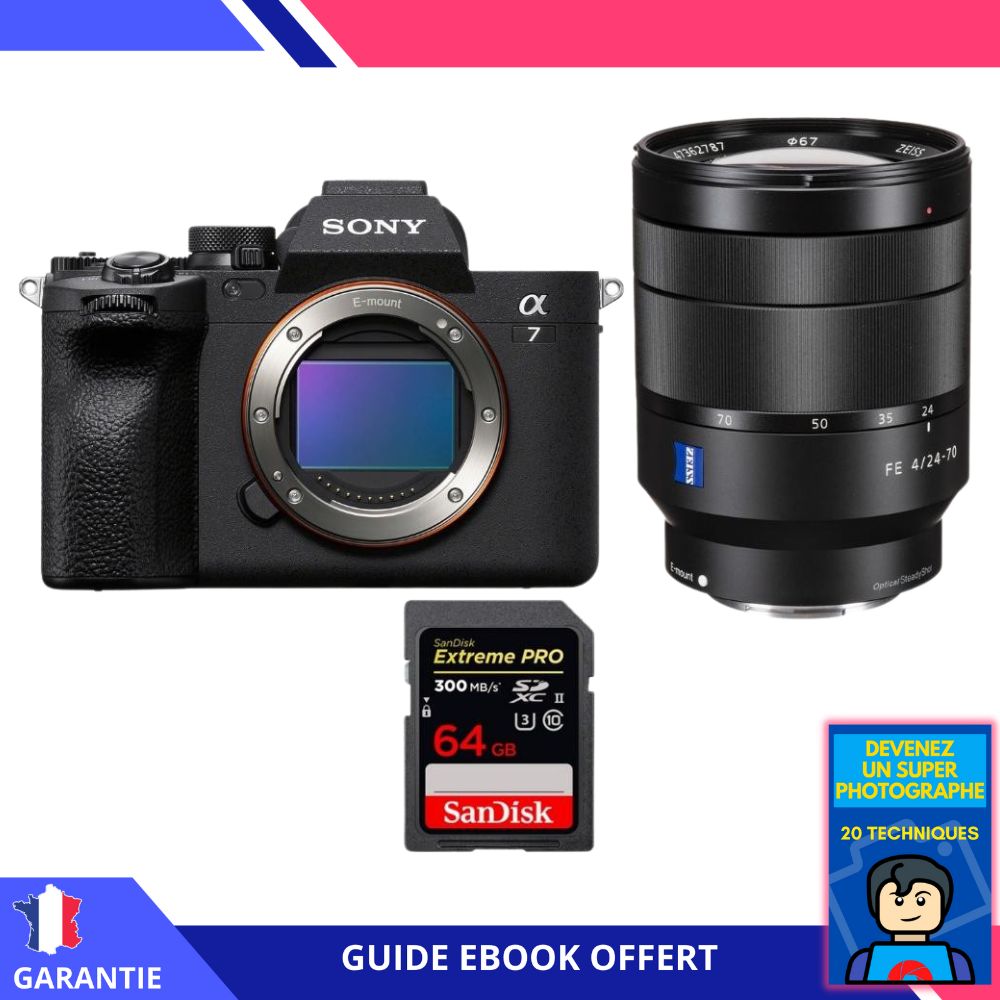 Sony A7 IV + FE 24-70mm f/4 ZA OSS + 1 SanDisk 64GB Extreme PRO UHS-II SDXC 300MB/s + Ebook 'Devenez Un Super Photographe' - Hybrid Sony