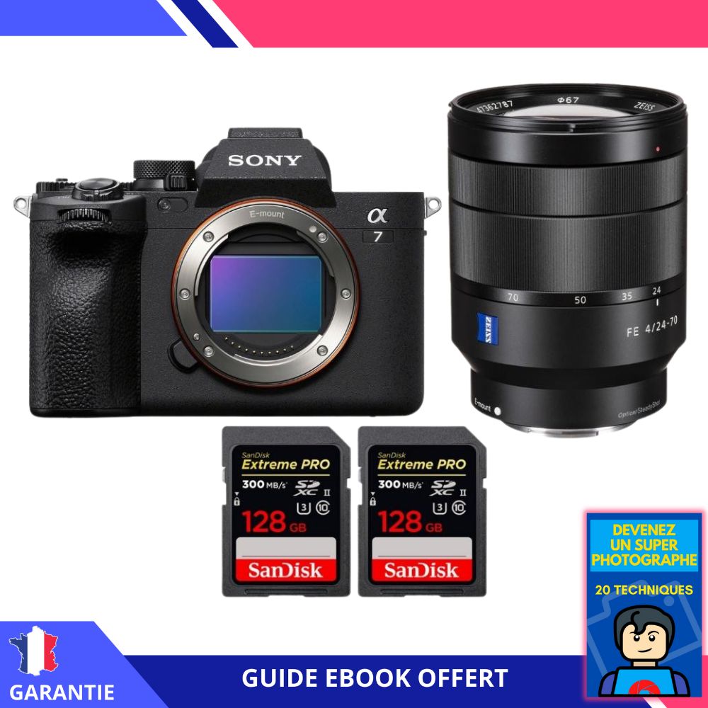 Sony A7 IV + FE 24-70mm f/4 ZA OSS + 2 SanDisk 128GB Extreme PRO UHS-II SDXC 300 MB/s + Ebook 'Devenez Un Super Photographe' - Hybrid Sony
