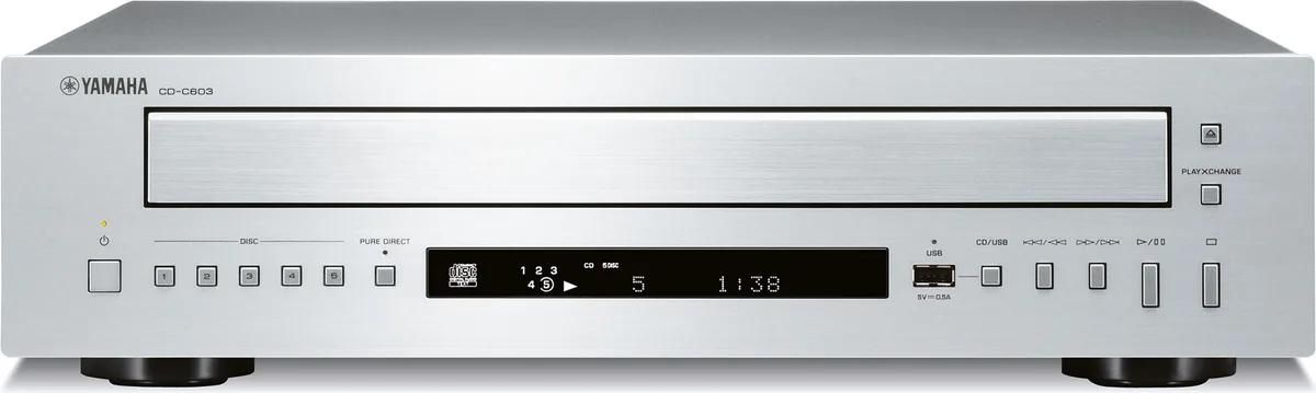 Yamaha CD-C603 CD Player - 5 Discs, USB, MP3, WMA, AAC, WAV, FLAC - Silver