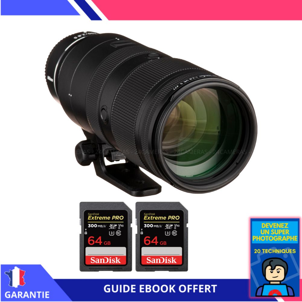 Nikon Z 70-200mm f/2.8 VR S Lens + 2 SanDisk 64GB UHS-II 300MB/s Cards + 'Become a Super Photographer' Ebook - Nikon Z Lens for Nikon Hybrid