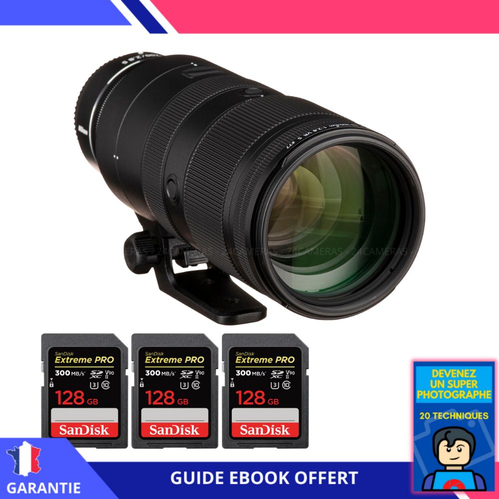 Nikon Z 70-200mm f/2.8 VR S Lens + 3 SanDisk 128GB UHS-II 300MB/s Cards + 'Become a Super Photographer' Ebook - Nikon Z Lens for Nikon Hybrid
