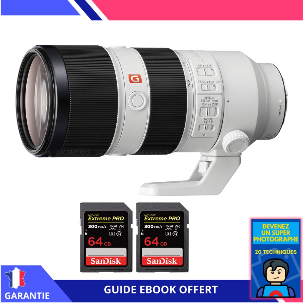 Sony FE 70-200mm f/2.8 GM OSS Lens + 2 SanDisk 64GB UHS-II Cards + 'Become a Super Photographer' Ebook - Sony Hybrid FE Lens