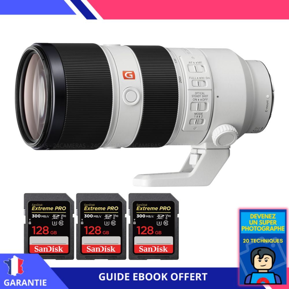 Sony FE 70-200mm f/2.8 GM OSS Lens + 3 SanDisk 128GB UHS-II Cards + 'Become a Super Photographer' Ebook