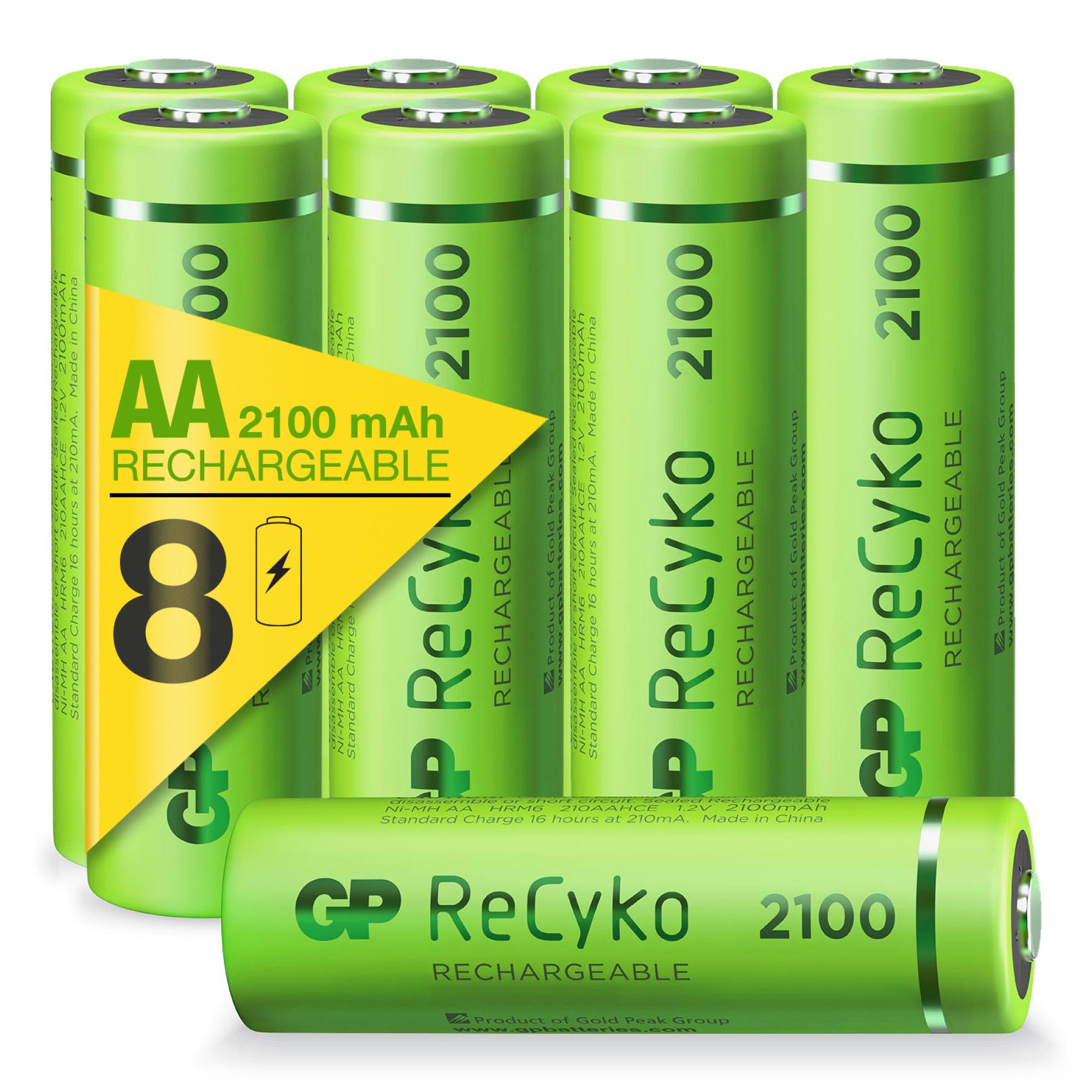 GP ReCyko NiMH 2100mAh AA Rechargeable Batteries (Pack of 8)