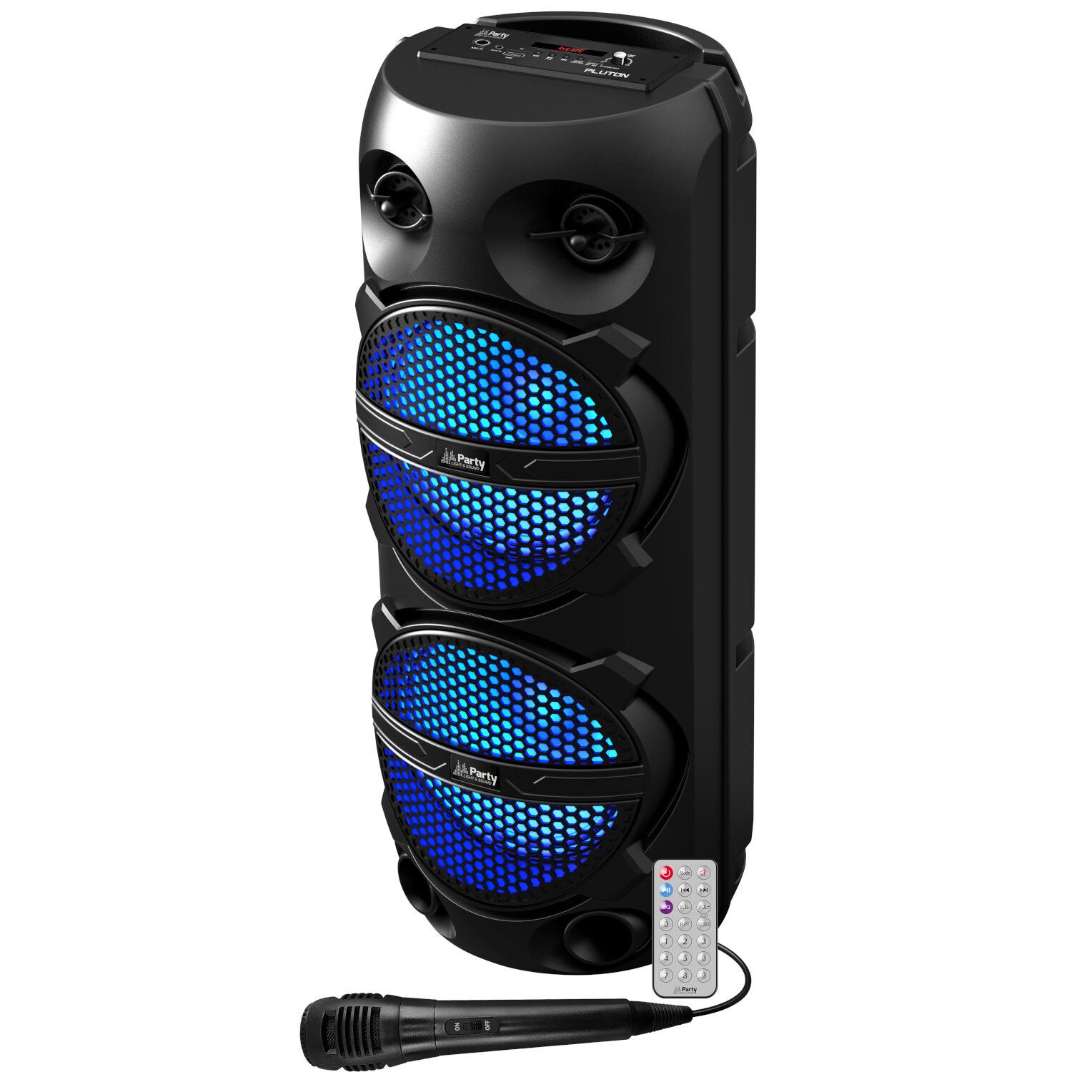 Party 2x8"/20cm Bluetooth Speaker with Microphone, FM Radio & Light Effects