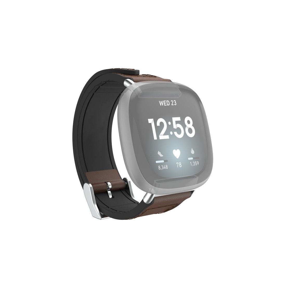 Hama Fitbit Versa 3/Sense Leather and Silicone Watch Strap, Brown