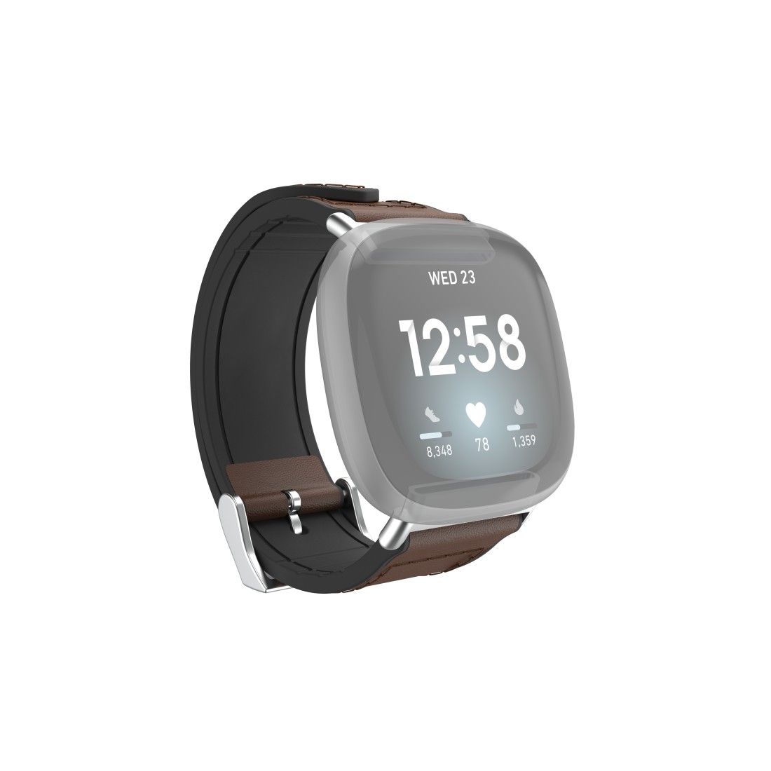 Hama Fitbit Versa 3/Sense Leather and Silicone Watch Strap, Brown