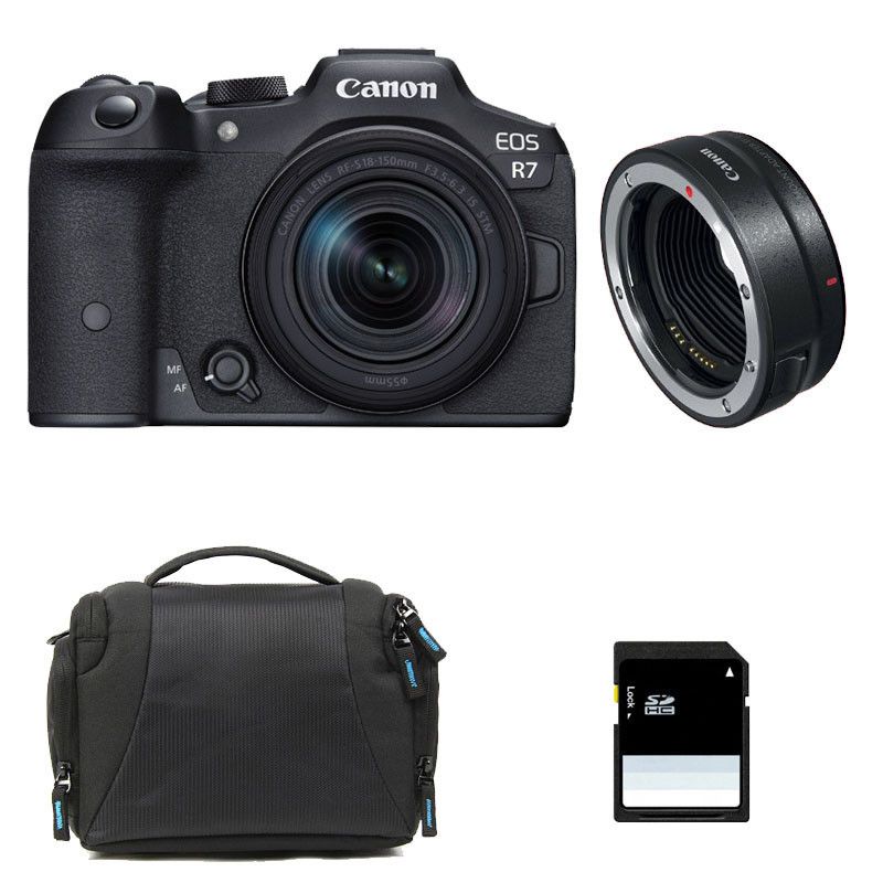Canon EOS R7 + RF-S 18-150mm F3.5-6.3 IS STM con Garantía de 3 Años + Maletín + Tarjeta SD de 8GB + Anillo EF-EOS R