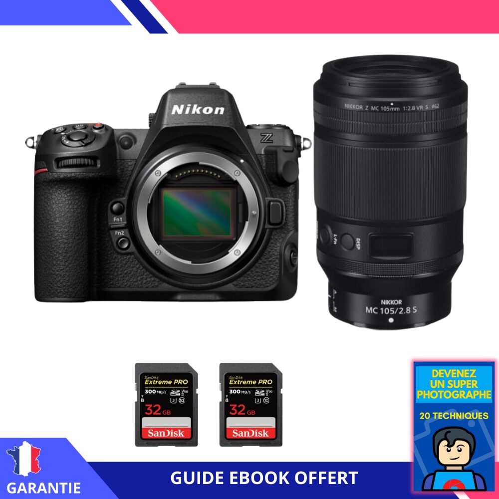 Nikon Z8 + Z MC 105mm f/2.8 VR S Macro + 2x 32GB SanDisk Extreme PRO UHS-II SDXC 300MB/s + Ebook - Hybrid Nikon Camera