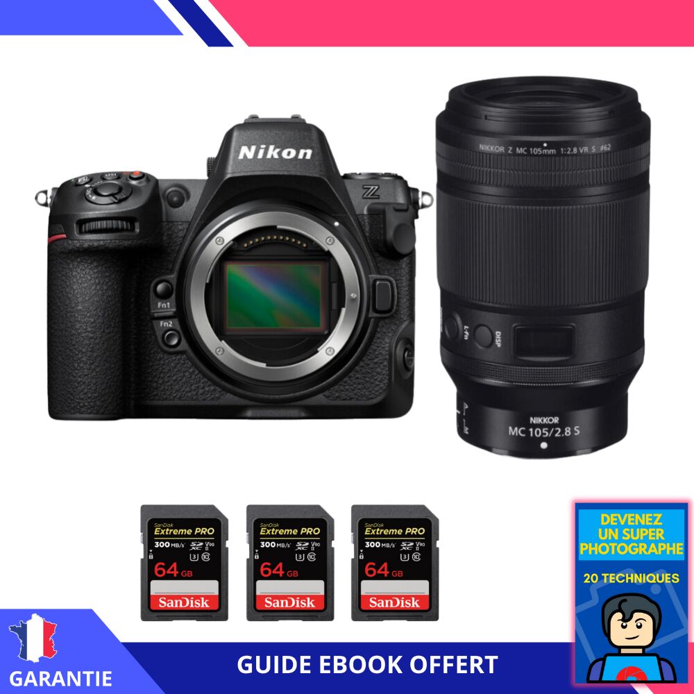 Nikon Z8 + Z MC 105mm f/2.8 VR S Macro + 3x 64GB SanDisk Extreme PRO UHS-II SDXC + Ebook 'Devenez Un Super Photographe' - Hybrid Nikon
