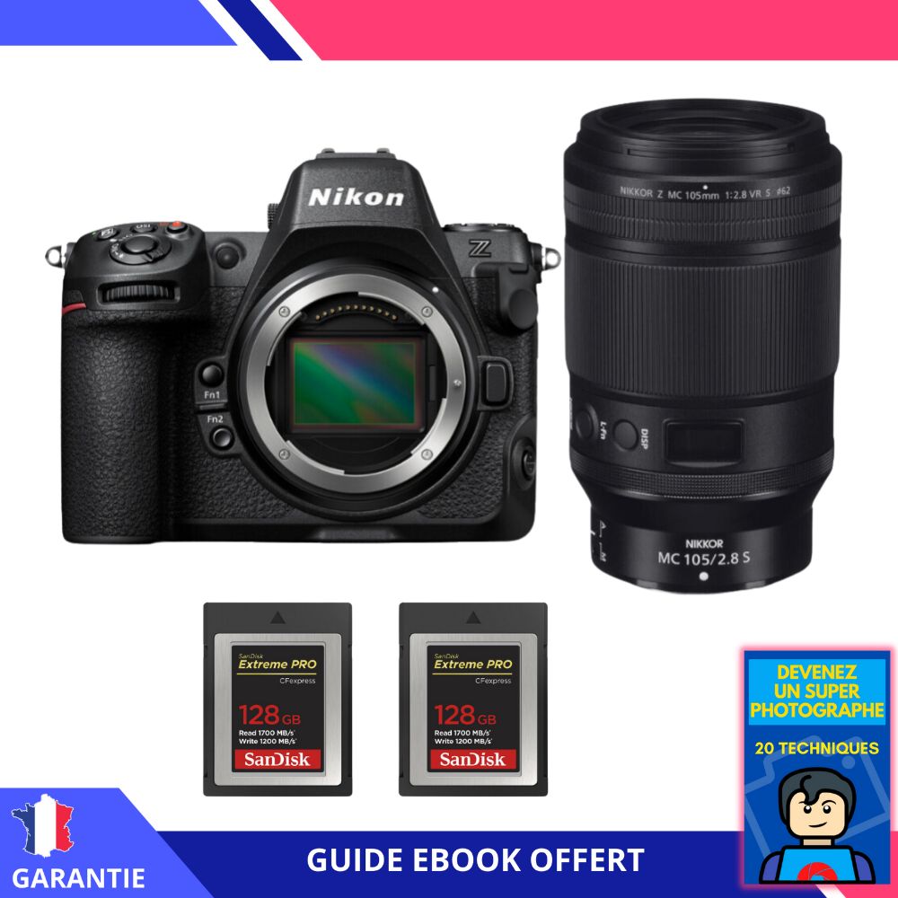 Nikon Z8 + Z MC 105mm f/2.8 VR S Macro + 2 SanDisk 128GB Extreme PRO CFexpress Type B + Ebook 'Devenez Un Super Photographe' - Hybrid Nikon