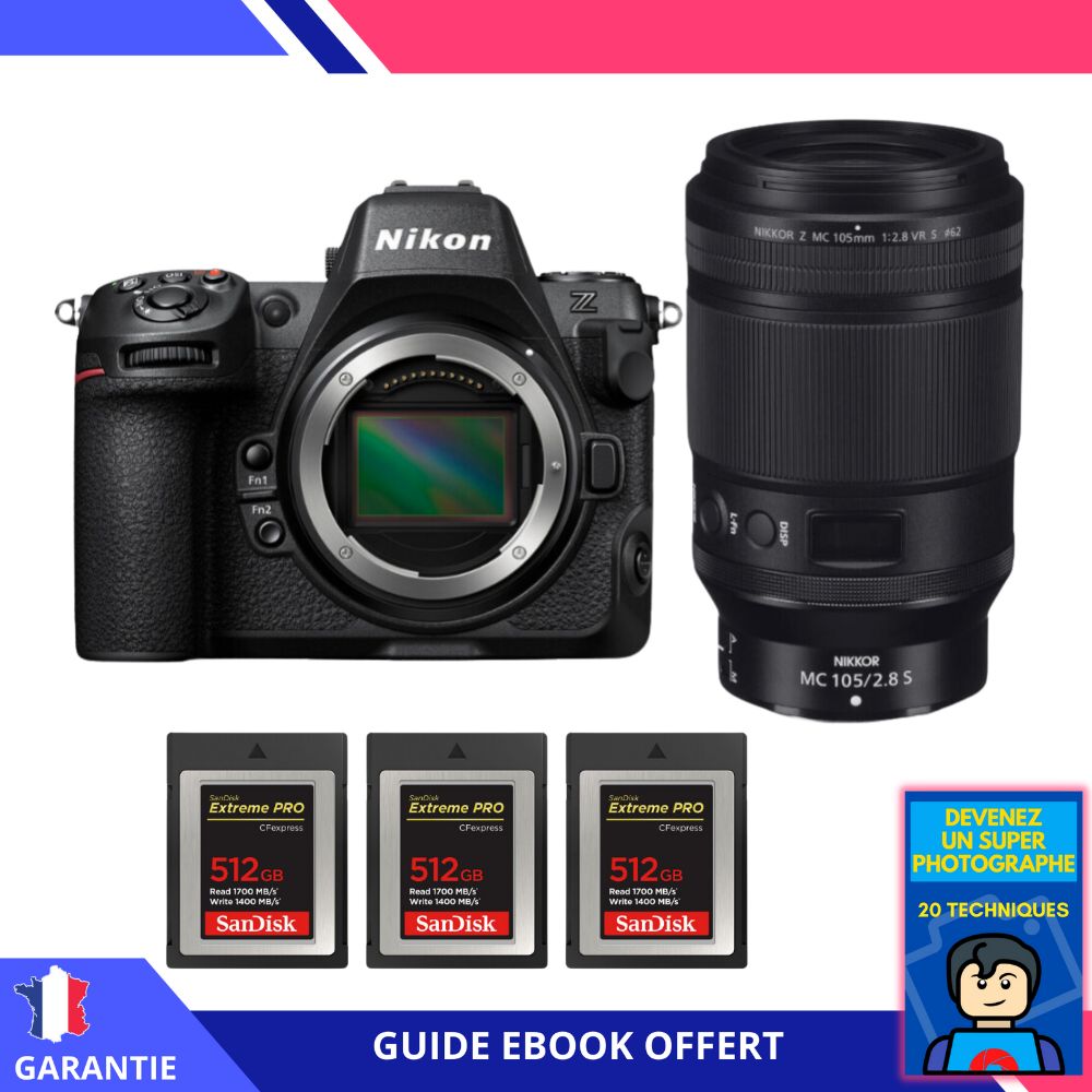 Nikon Z8 + Z MC 105mm f/2.8 VR S Macro + 3 SanDisk 512GB Extreme PRO CFexpress Type B + Ebook 'Devenez Un Super Photographe' - Hybrid Nikon Camera