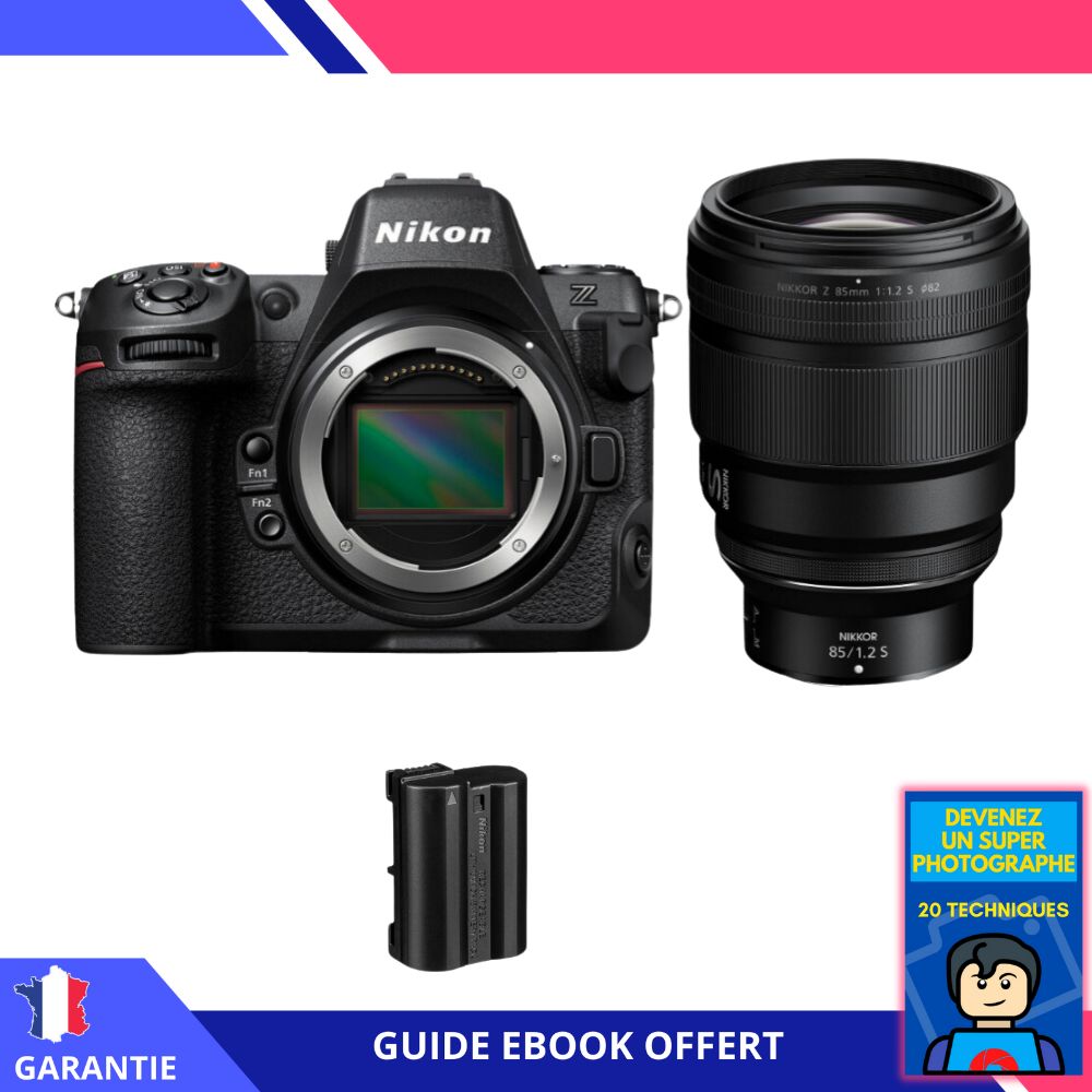 Appareil photo hybride Nikon Z8 avec objectif 85mm f/1.2 S + batterie + ebook 'Devenez un super photographe'
