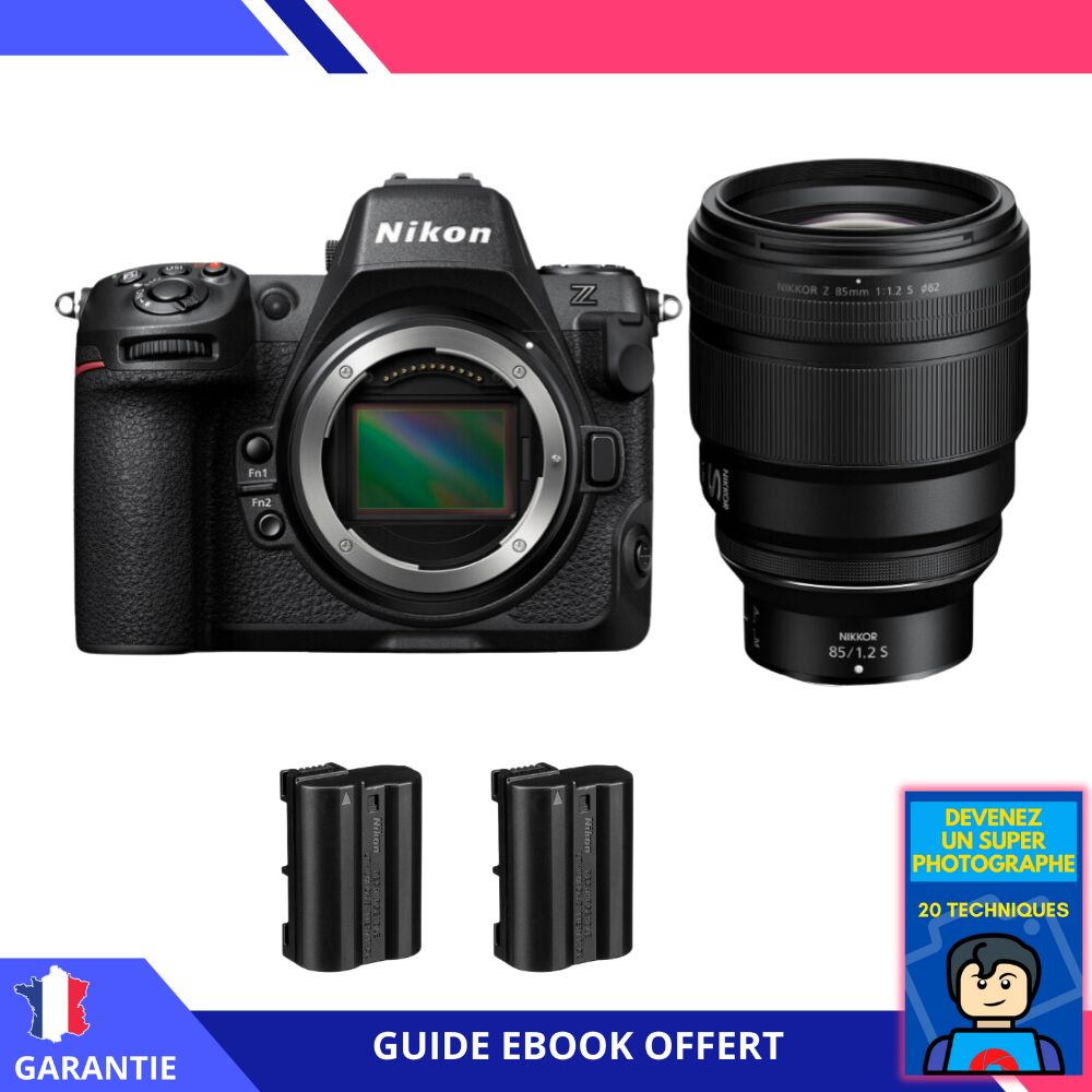 Appareil photo hybride Nikon Z8 + Objectif Z 85mm f/1.2 S + 2 batteries EN-EL15c + Ebook 'Devenez un Super Photographe'