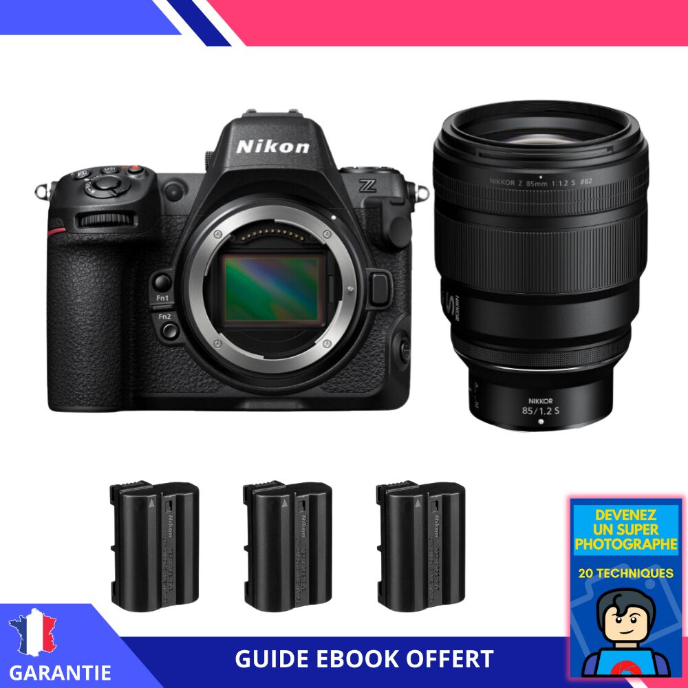 Appareil photo hybride Nikon Z8 + objectif 85 mm f/1.2 S + 3 batteries EN-EL15c + ebook 'Devenez un super photographe'