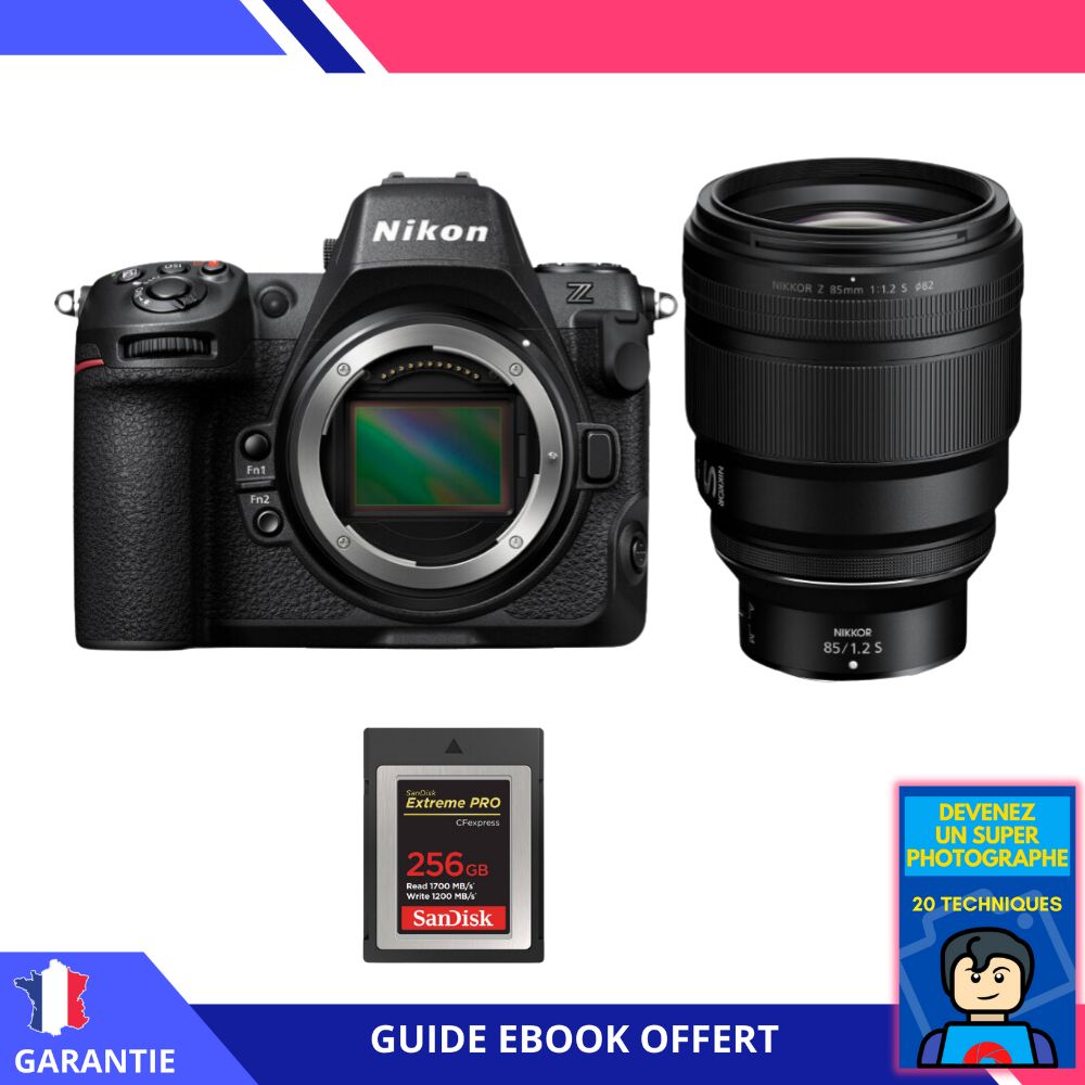 Appareil photo hybride Nikon Z8 + objectif 85 mm f/1.2 S + carte SanDisk 256 Go Extreme PRO CFexpress Type B + ebook 'Devenez un super photographe'