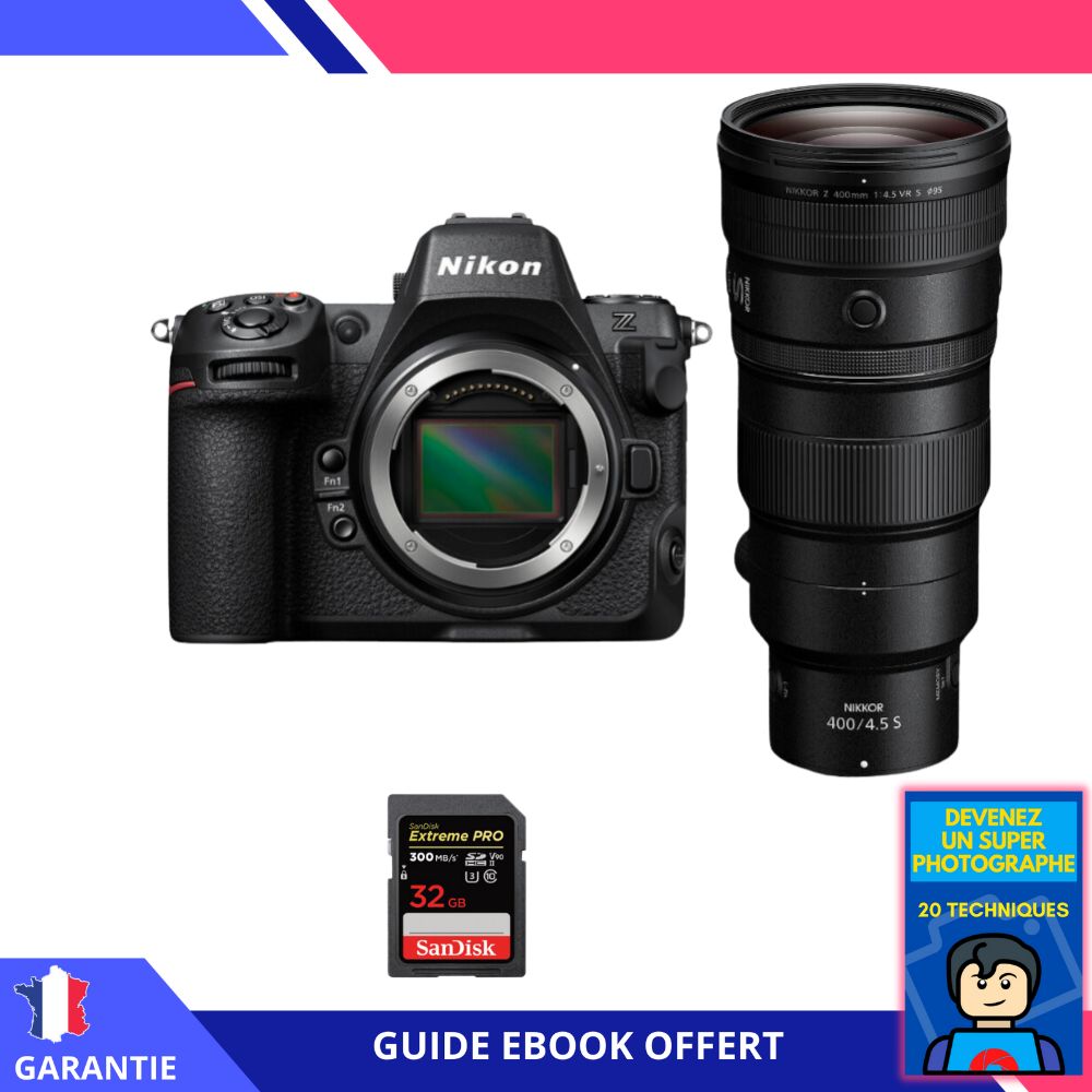 Nikon Z8 + Z 400mm f/4.5 VR S Lens + 1 SanDisk 32GB Extreme PRO UHS-II SDXC Card + 'Become a Super Photographer' Ebook - Nikon Hybrid Camera