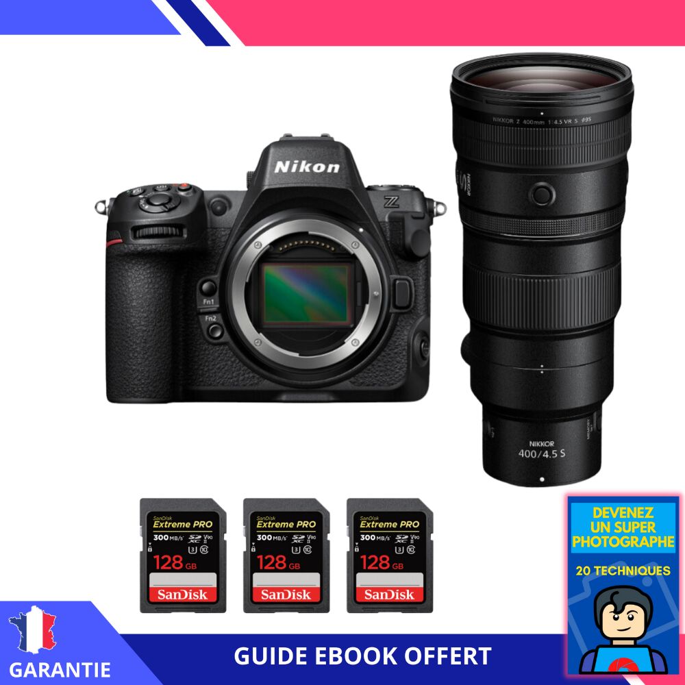 Nikon Z8 + Z 400mm f/4.5 VR S Lens + 3 SanDisk 128GB Extreme PRO UHS-II SDXC Cards + 'Become a Super Photographer' Ebook - Nikon Hybrid Camera