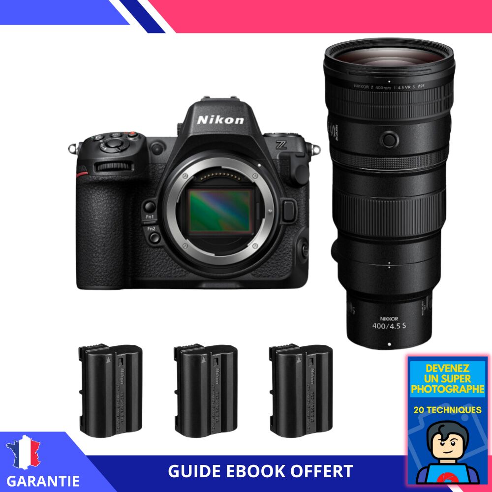Nikon Z8 + Z 400mm f/4.5 VR S Lens + 3 Nikon EN-EL15c Batteries + Ebook - Hybrid Nikon Camera