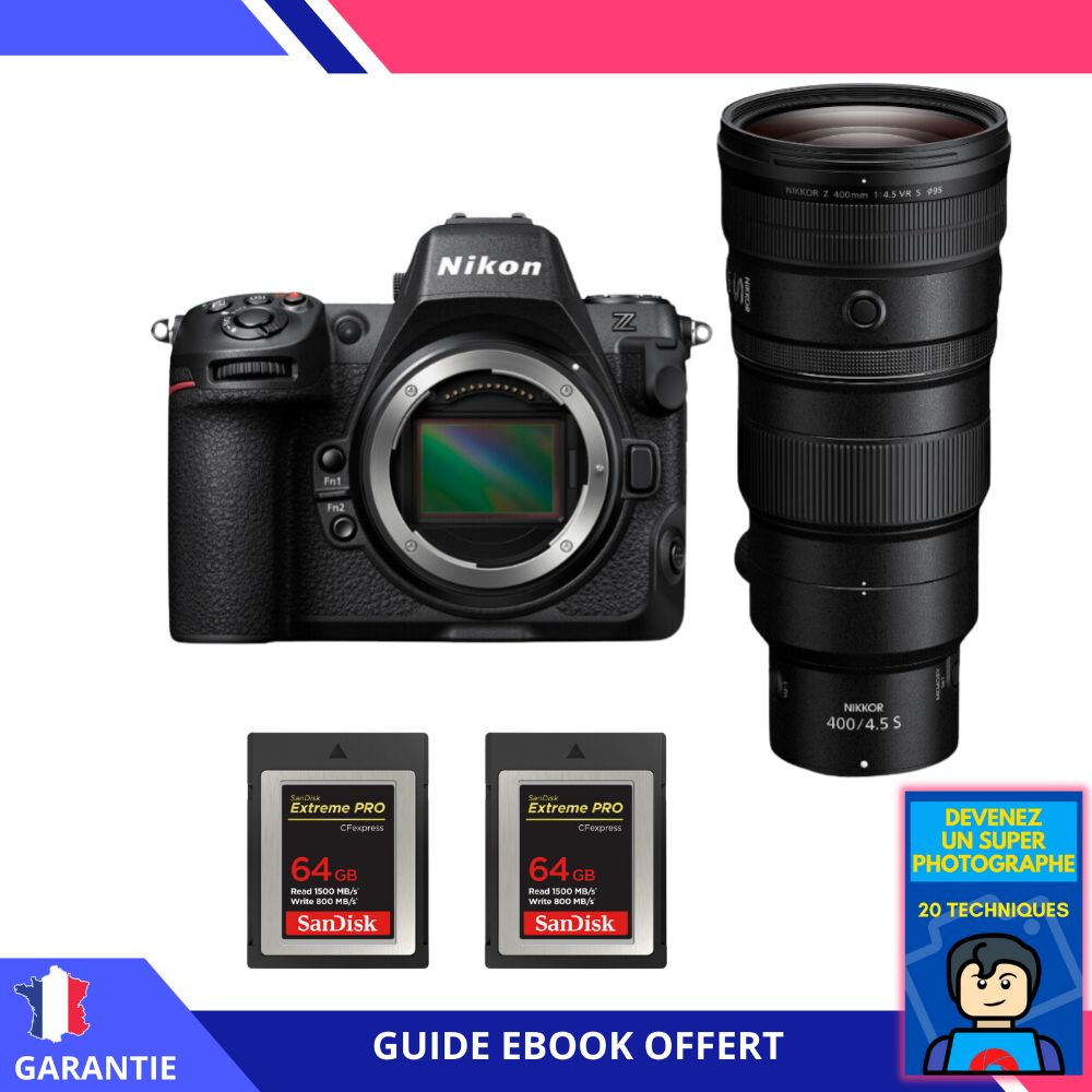 Nikon Z8 + Z 400mm f/4.5 VR S Lens + 2x 64GB SanDisk Extreme PRO CFexpress Type B + 'Become a Super Photographer' Ebook - Nikon Hybrid Camera