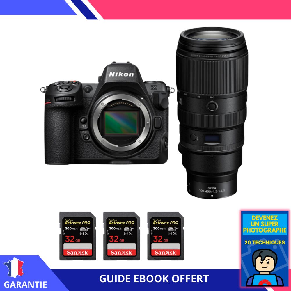 Nikon Z8 + Z 100-400mm f/4.5-5.6 VR S Lens + 3x 32GB SanDisk Extreme PRO UHS-II SDXC Cards + 'Become a Super Photographer' Ebook - Nikon Hybrid Camera