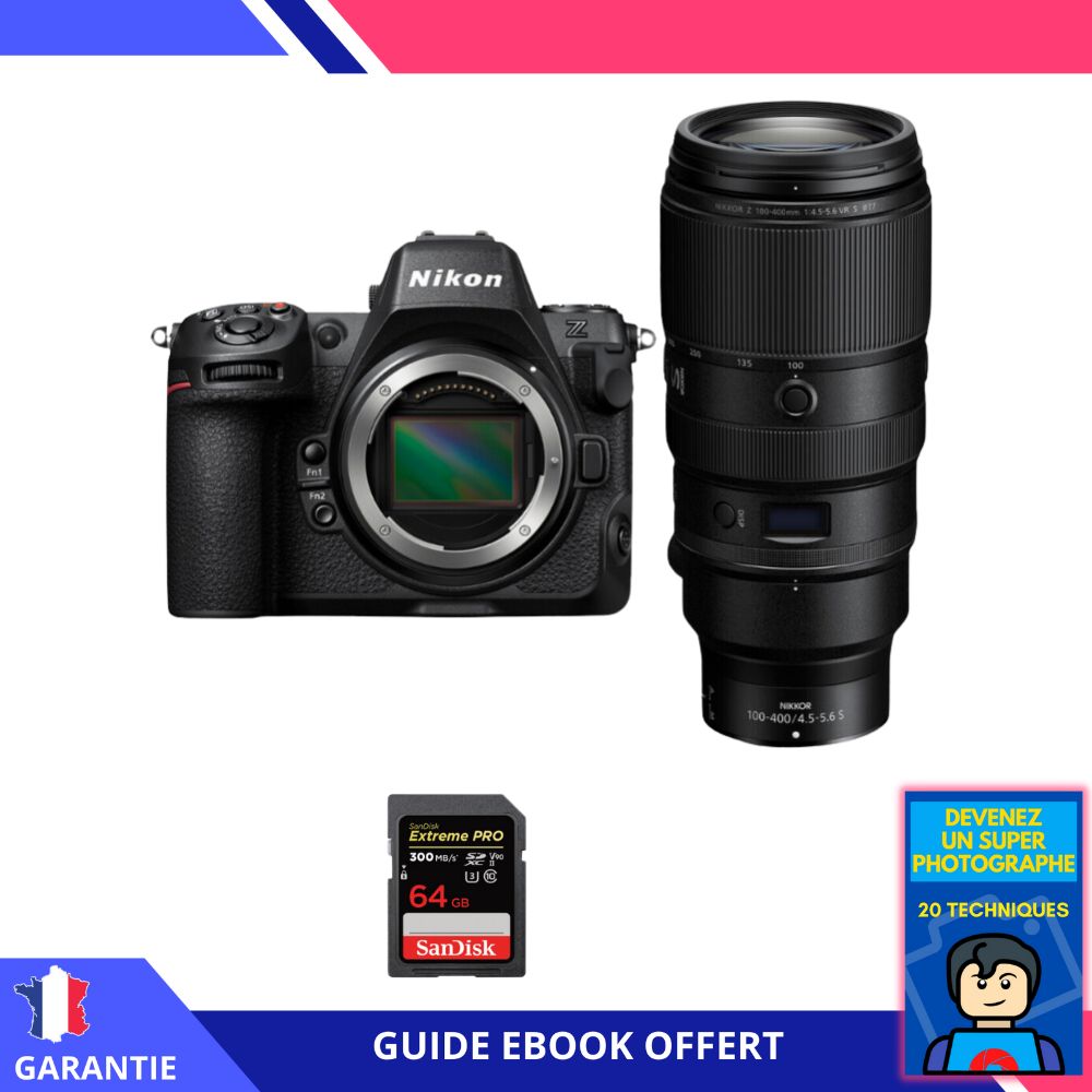 Nikon Z8 + Z 100-400mm f/4.5-5.6 VR S + 1x SanDisk 64GB Extreme PRO UHS-II SDXC 300MB/s + Ebook 'Devenez Un Super Photographe' - Hybrid Nikon