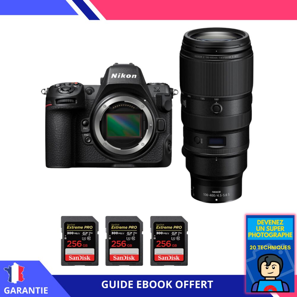 Nikon Z8 + Z 100-400mm f/4.5-5.6 VR S Lens + 3x SanDisk 256GB Extreme PRO UHS-II SDXC Memory Cards + 'Become a Super Photographer' Ebook - Nikon Hybrid Camera