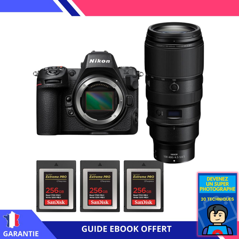 Nikon Z8 + Z 100-400mm f/4.5-5.6 VR S Lens + 3x 256GB SanDisk Extreme PRO CFexpress Type B + Ebook - Nikon Hybrid Camera