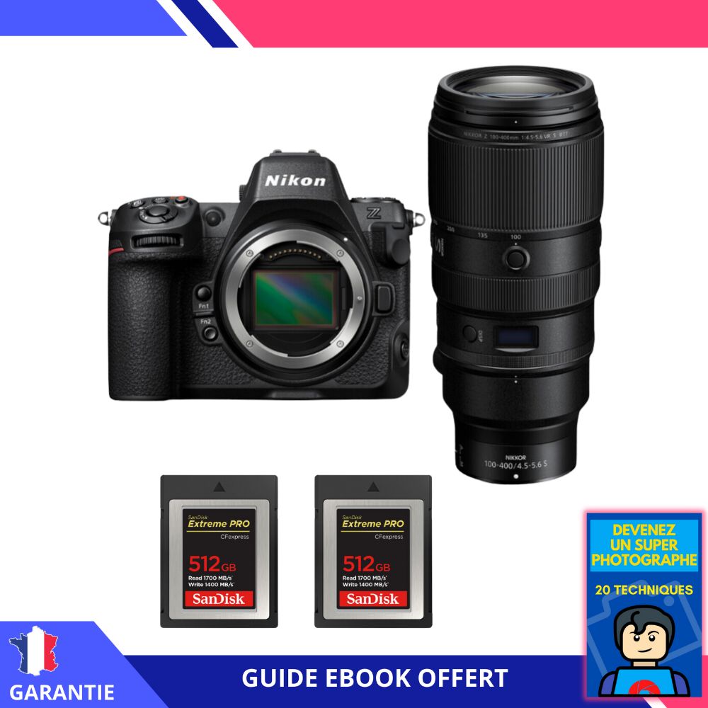 Nikon Z8 + Z 100-400mm f/4.5-5.6 VR S Lens + 2x 512GB SanDisk Extreme PRO CFexpress Type B + 'Become a Super Photographer' Ebook - Nikon Hybrid Camera