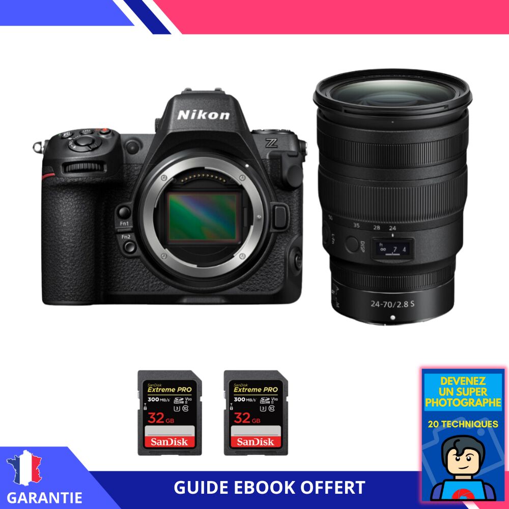 Nikon Z8 + Z 24-70mm f/2.8 S Lens + 2x 32GB SanDisk Extreme PRO UHS-II SDXC Cards + 'Become a Super Photographer' Ebook - Nikon Hybrid Camera