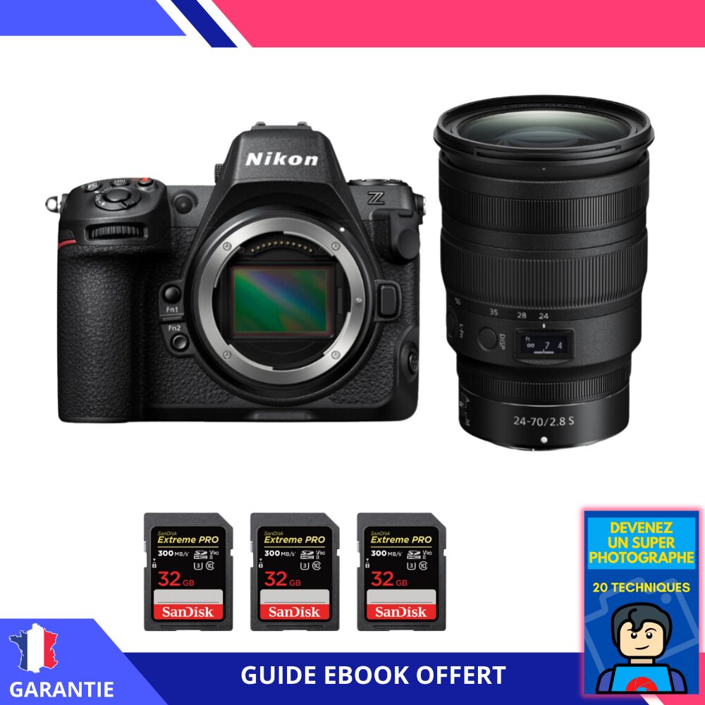 Nikon Z8 + Z 24-70mm f/2.8 S Lens + 3x 32GB SanDisk Extreme PRO UHS-II SDXC Cards + 'Become a Super Photographer' Ebook - Nikon Hybrid Camera