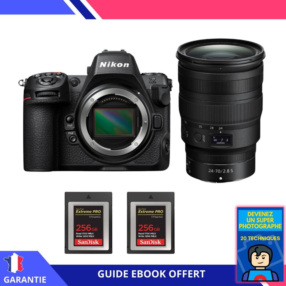 Nikon Z8 + Z 24-70mm f/2.8 S Lens + 2x 256GB SanDisk Extreme PRO CFexpress Type B + 'Become a Super Photographer' Ebook - Nikon Hybrid Camera