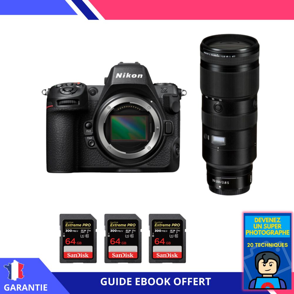 Nikon Z8 + Z 70-200mm f/2.8 VR S Lens + 3x 64GB SanDisk Extreme PRO UHS-II SDXC Cards + 'Become a Master Photographer' Ebook - Nikon Hybrid Camera