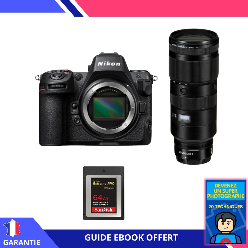 Nikon Z8 + Z 70-200mm f/2.8 VR S Lens + 1x 64GB SanDisk Extreme PRO CFexpress Type B + Ebook - Nikon Hybrid Camera