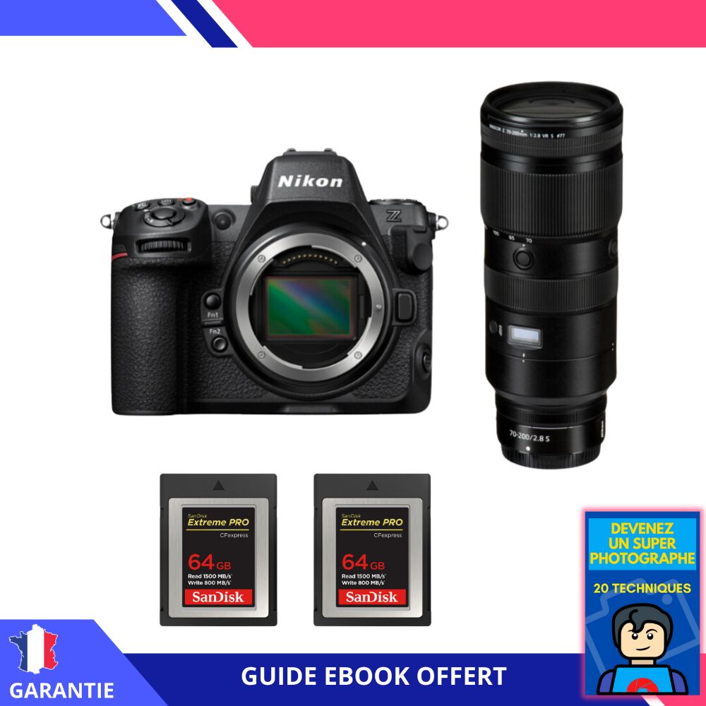 Nikon Z8 + Z 70-200mm f/2.8 VR S Lens + 2x 64GB SanDisk Extreme PRO CFexpress Type B + Ebook - Hybrid Nikon Full-Frame Camera