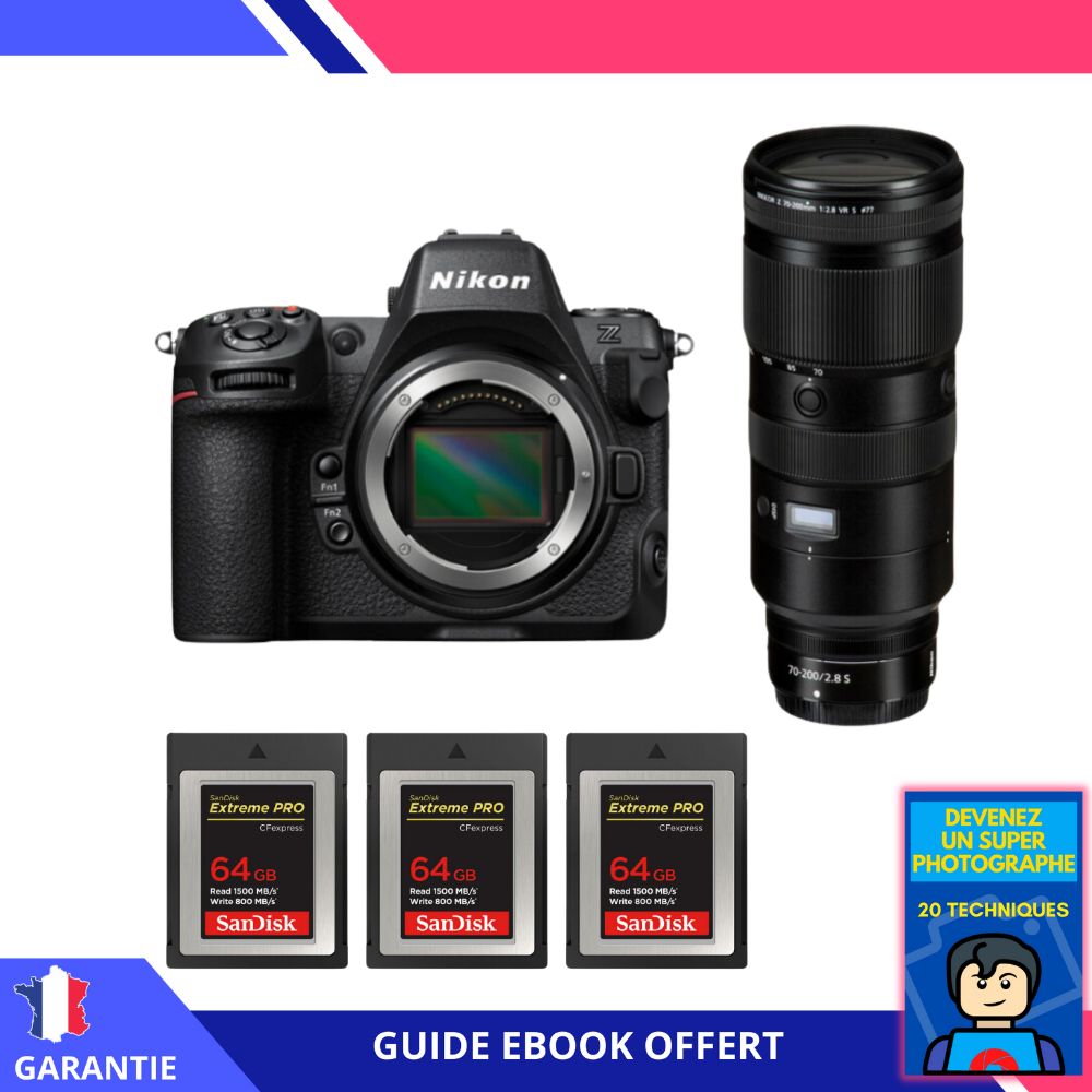 Nikon Z8 + Z 70-200mm f/2.8 VR S + 3 SanDisk 64GB Extreme PRO CFexpress Type B + Ebook 'Devenez Un Super Photographe' - Hybrid Nikon