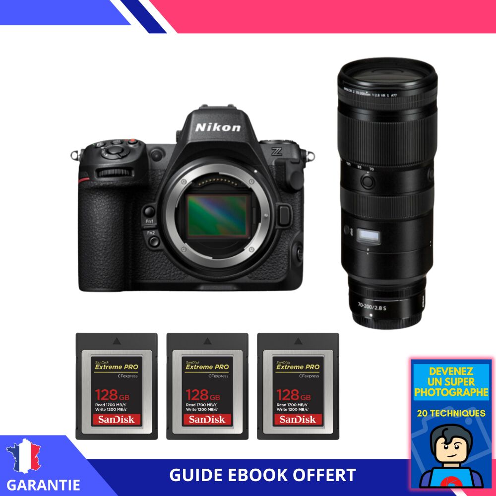 Nikon Z8 + Z 70-200mm f/2.8 VR S Lens + 3x 128GB SanDisk Extreme PRO CFexpress Type B + Ebook - Hybrid Nikon Full Frame Camera
